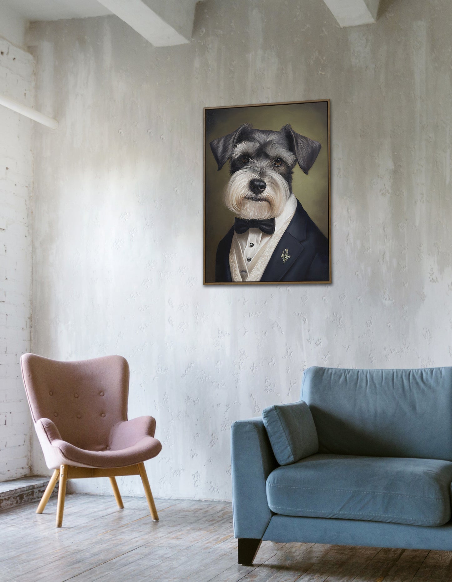 Chic Schnauzer in Tuxedo Poster - Humorous Wall Art Print for Dog Lovers, Elegant Home Decor