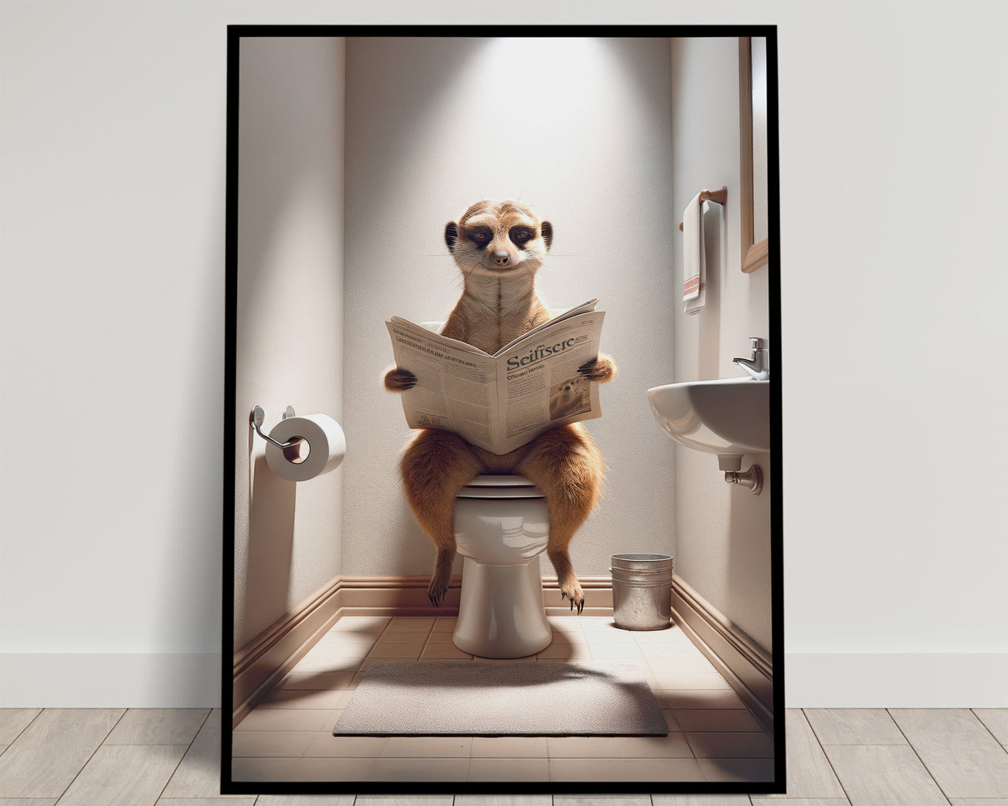 Humorous Meerkat Toilet Poster - Funny Bathroom Decor & Wall Art - Unique Gag Gift for WC