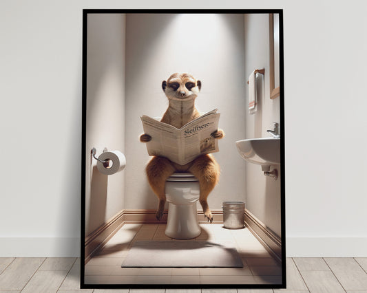 Humorous Meerkat Toilet Poster - Funny Bathroom Decor & Wall Art - Unique Gag Gift for WC