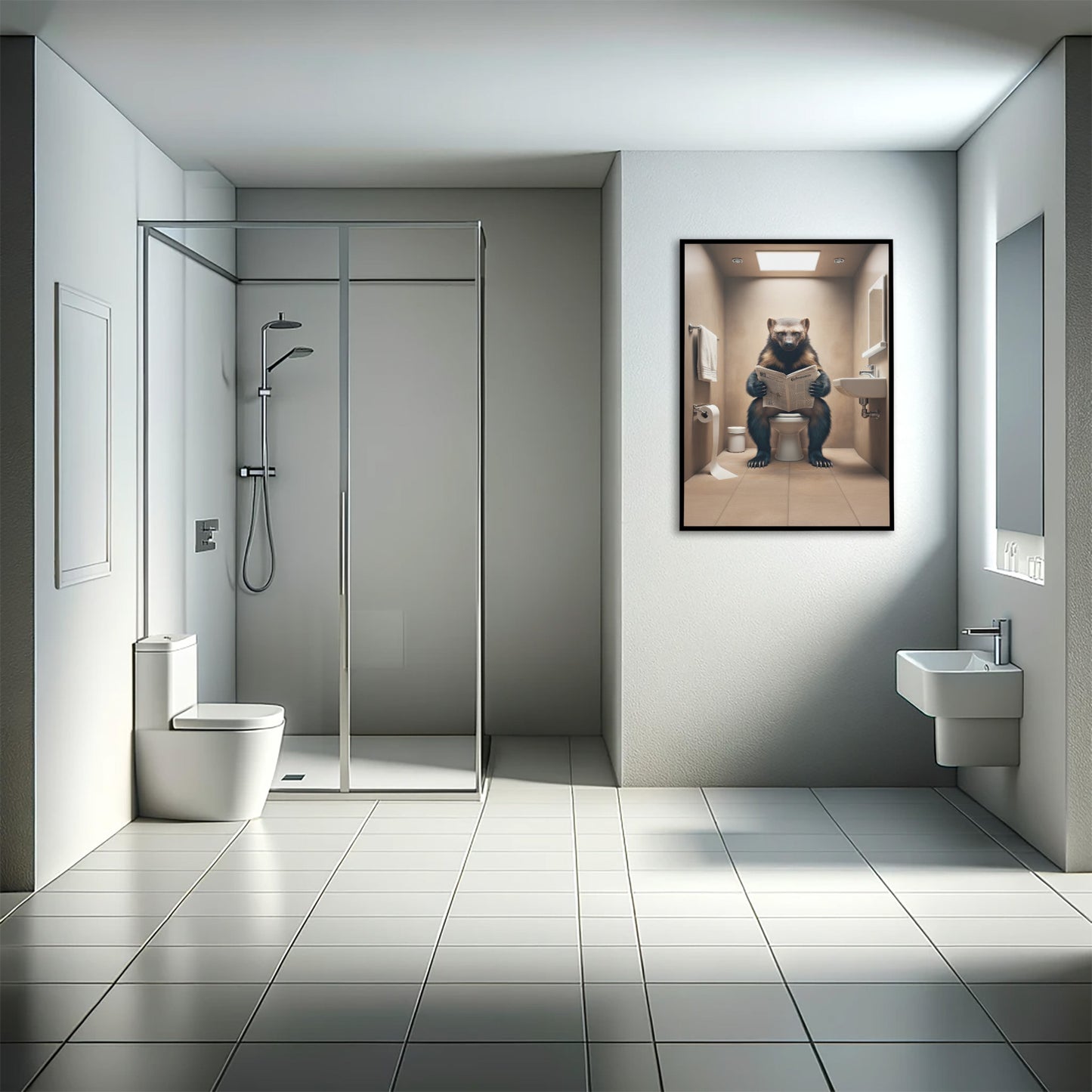 Poster Humour : Glouton lisant le journal sur WC, Décoration Salle de Bain, Cadre Déco Toilette, Idée Cadeau Originale