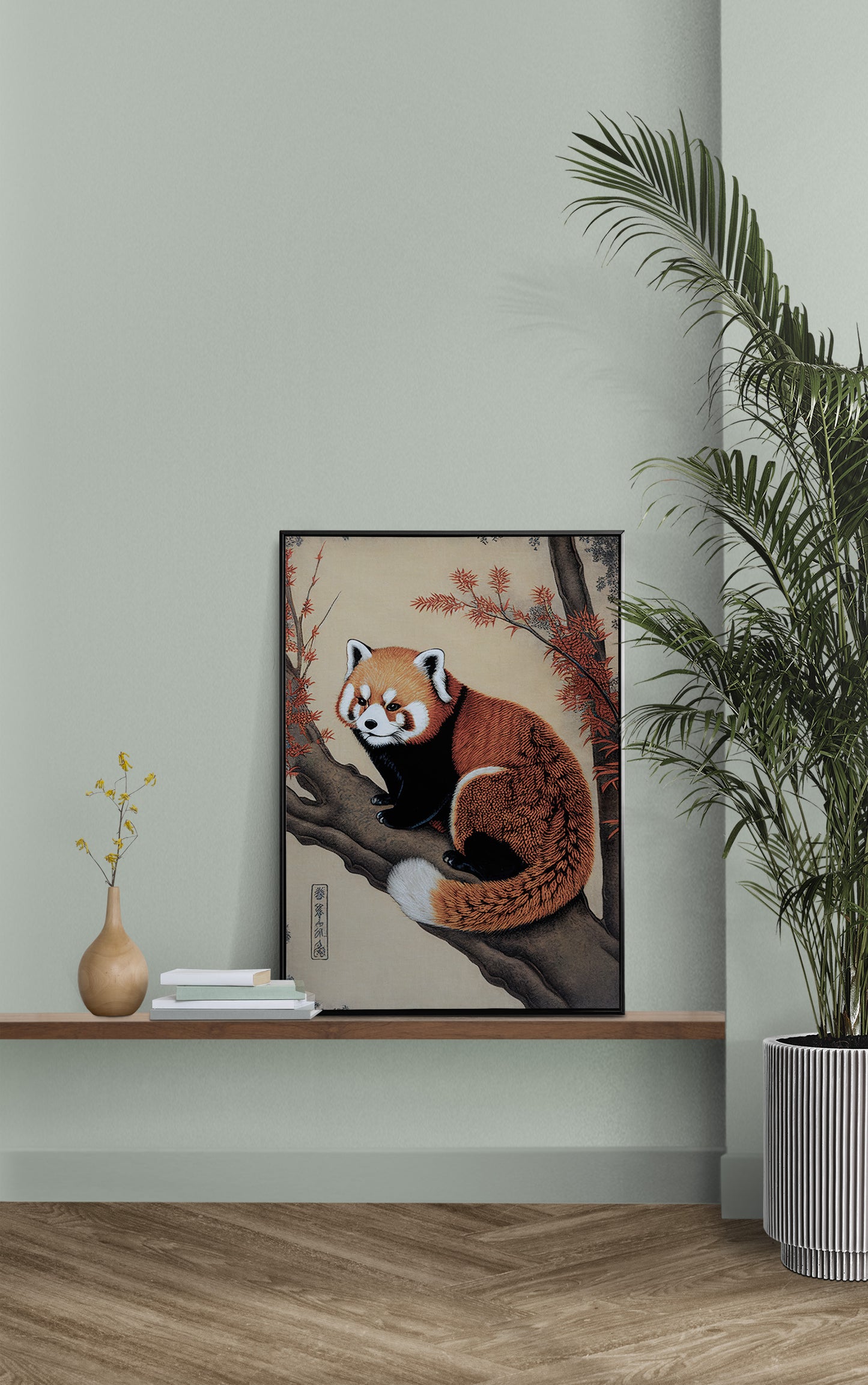 Japanese Red Panda Poster - Ukiyo-e Style Wall Art Illustration, Japan Print Decor, Red Panda Wall Decoration