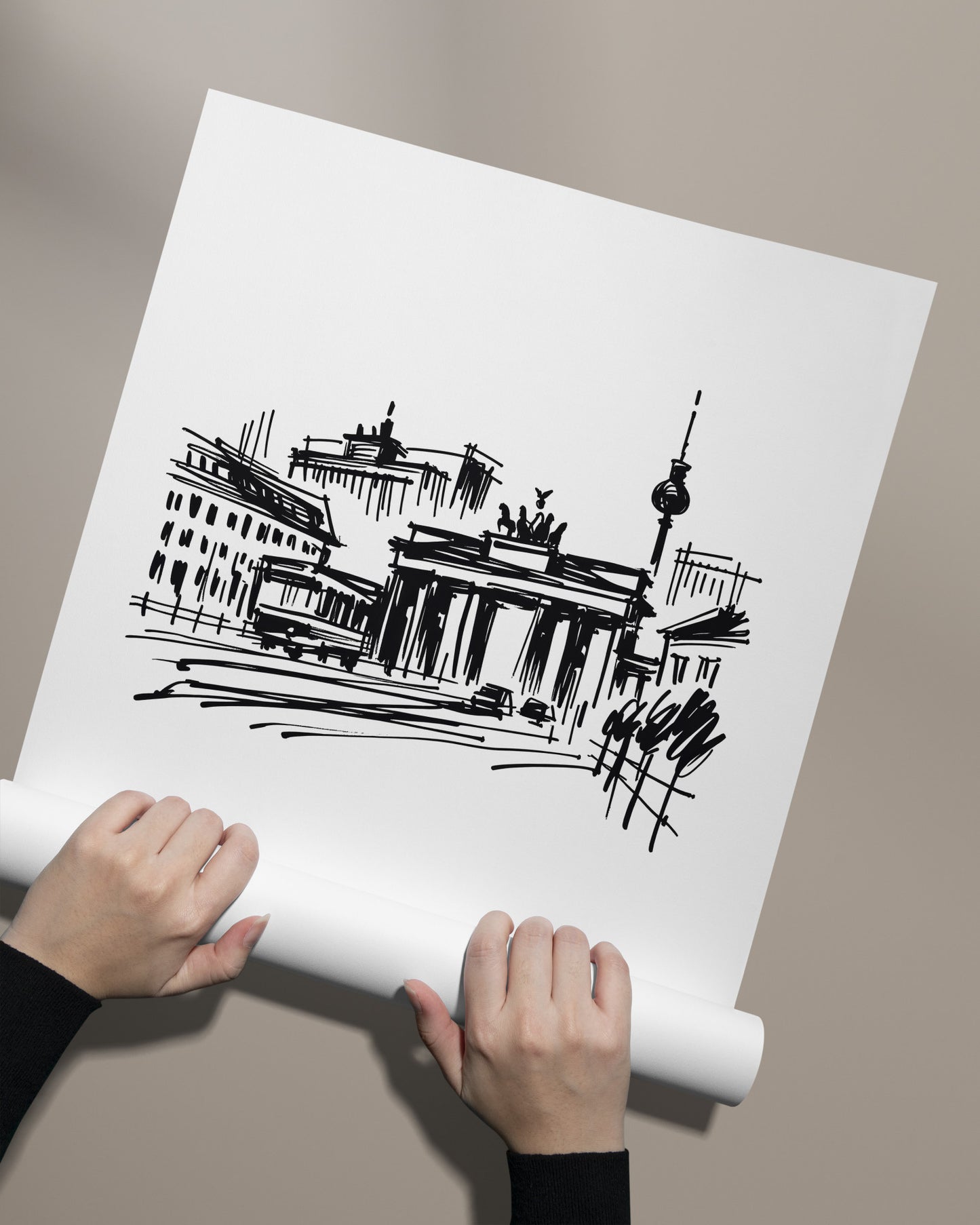Affiche murale Poster Berlin Paysage Urbain Noir et Blanc, Art Déco Salon/Bureau, Cadeau Élégant Chambre