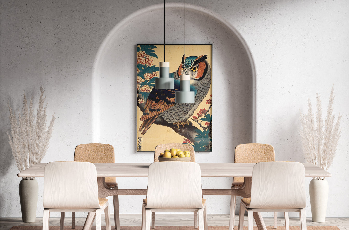 Affiche Poster Chouette Hibou - Illustration Art Japonais - Décoration Murale Nippone Unique