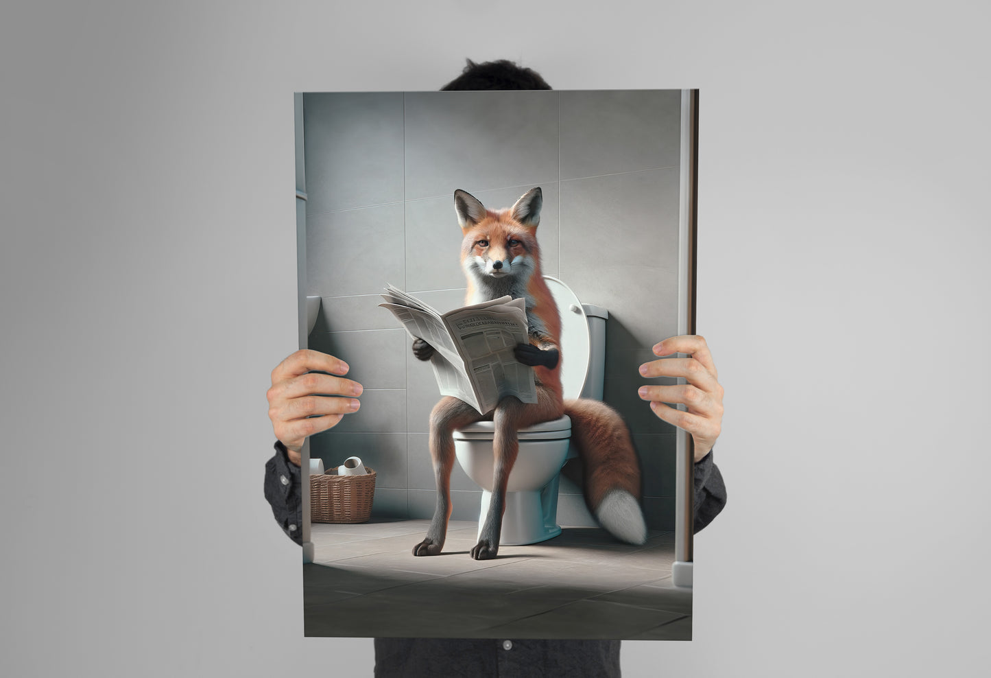 Affiche Humoristique Renard aux Toilettes, Décoration Amusante WC et Salle de Bain, Poster Cadeau Original et Fun