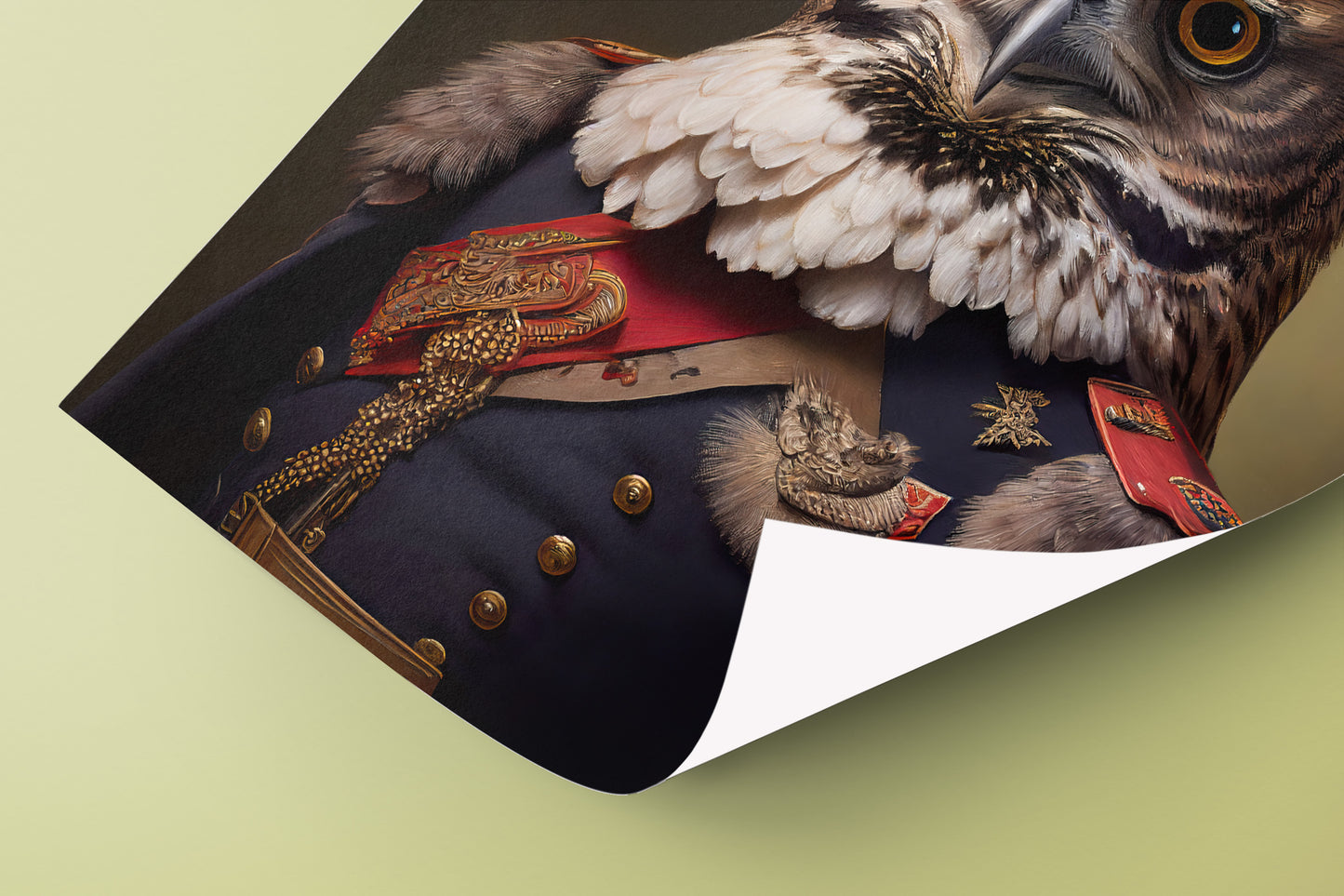 Owl Poster: Military Uniform Portrait - Animal Wall Art, Heroic Owl Decor, Unique Wall Poster