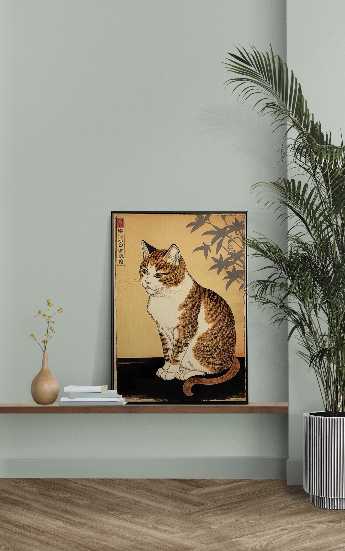 Japanese Cat Poster | Art Style Illustration | Nipponese Wall Decor for Framing