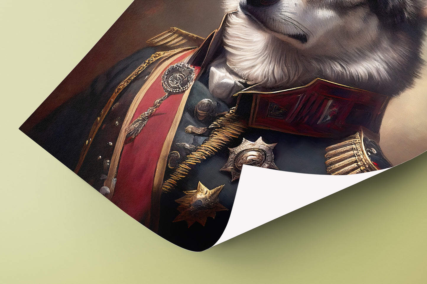 Gray Wolf in Military Uniform Poster – Unique Animal Wall Art, Premium Wolf Wall Decoration