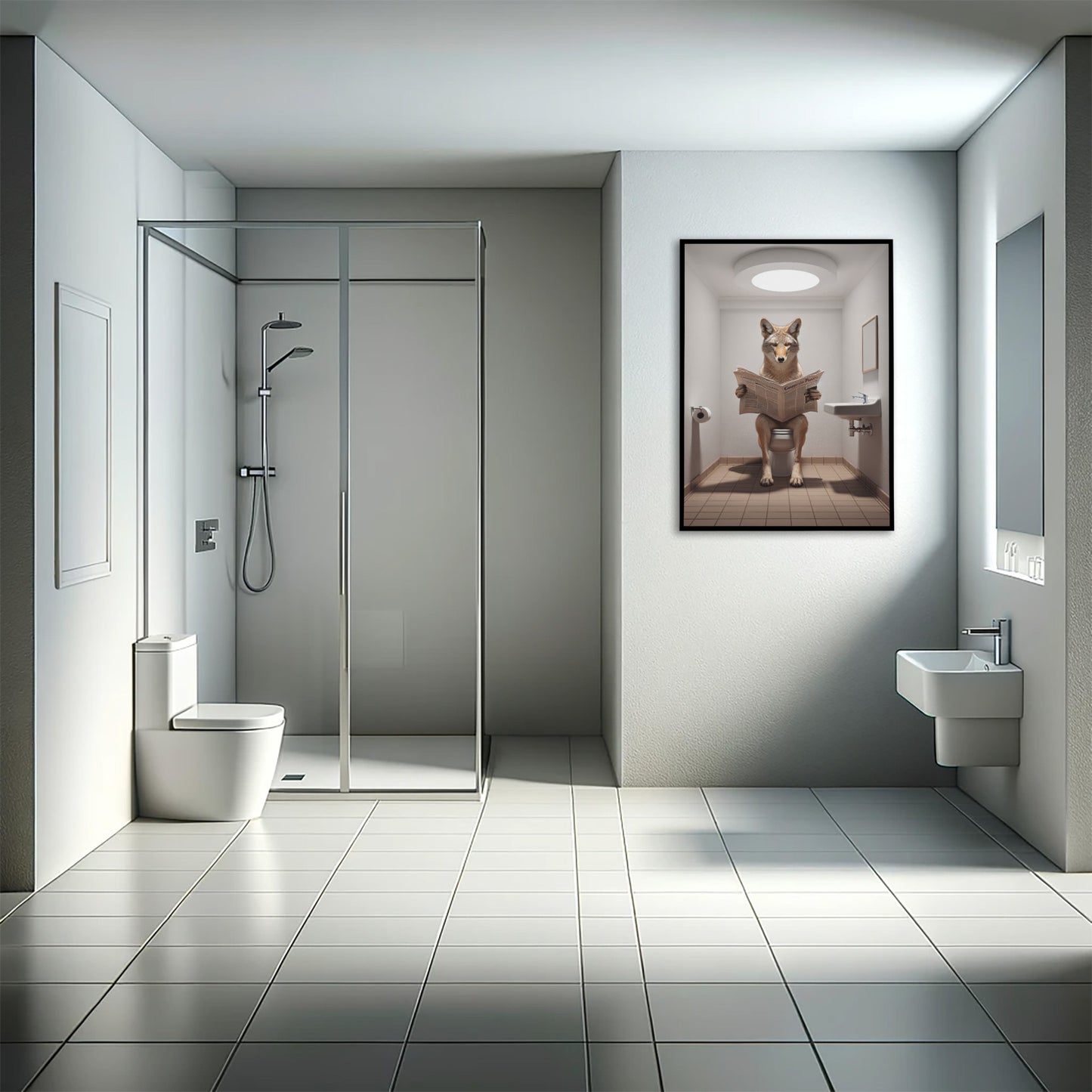 Poster Coyote Humour - Décoration Murale WC, Art Amusant Salle de Bain, Idée Cadeau Originale Fun, Cadre et Affiche Toilettes