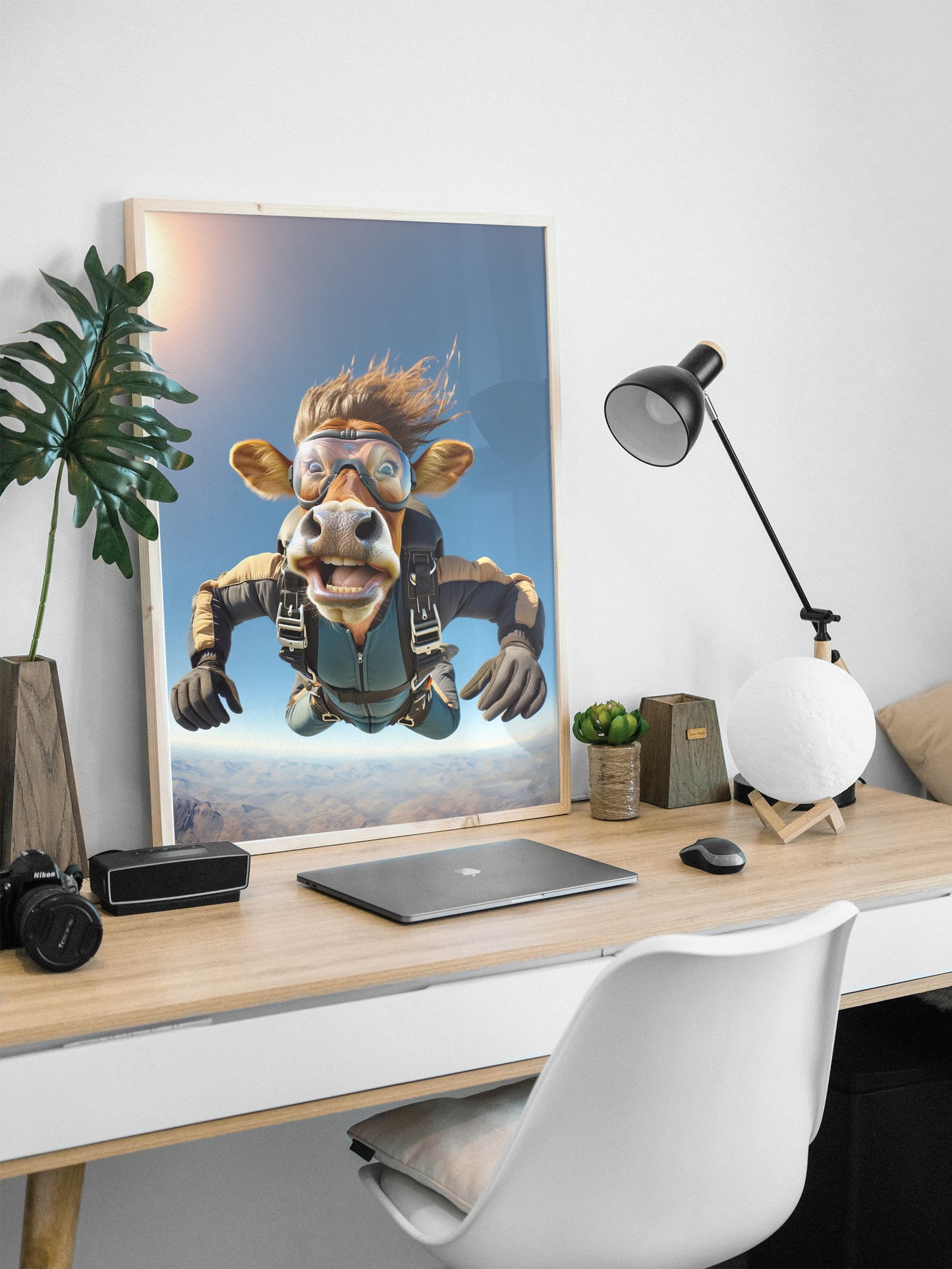Affiche murale Vache en chute libre, Poster Skydiving Animal, Décoration Sport Extrême, Cadeau original