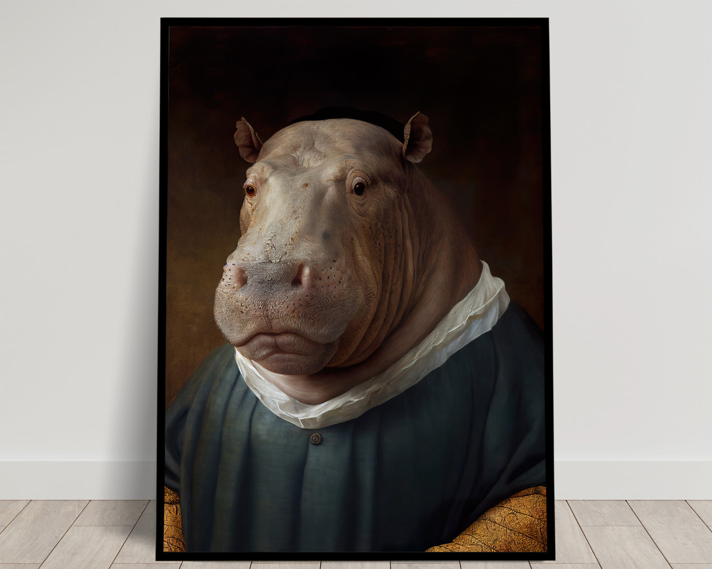Baroque Style Hippopotamus Poster - Noble Animal Wall Art Décor | Frame-Ready Hippo Print
