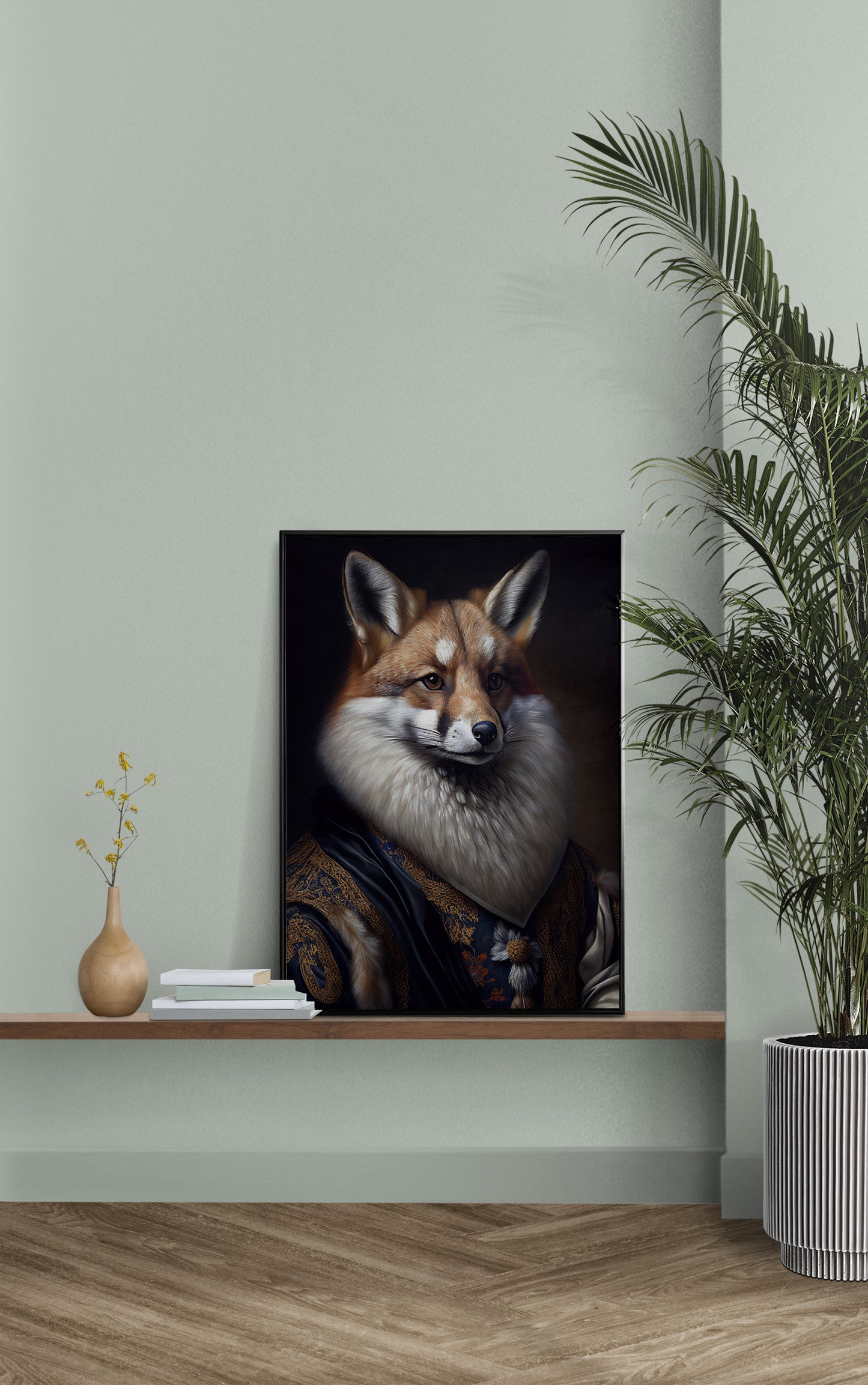 Baroque Style Noble Fox Portrait Poster, Animal Wall Art Decoration, Silver Fox Artwork