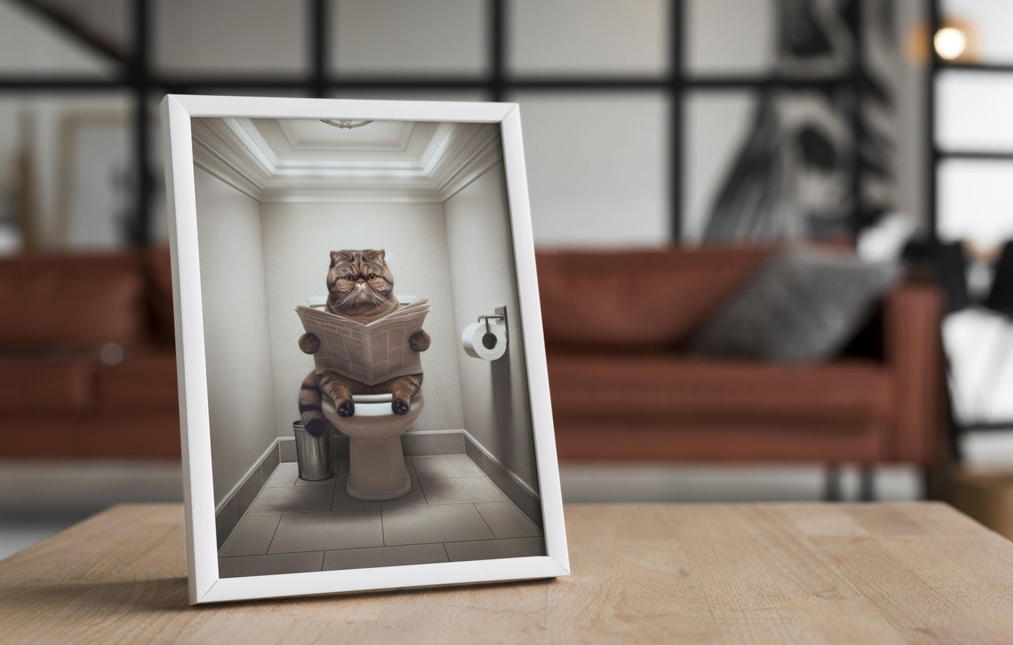 Brown Tabby Exotic Shorthair Cat Toilet Poster - Bathroom Decor, Wall Art, Cat Lover Gift