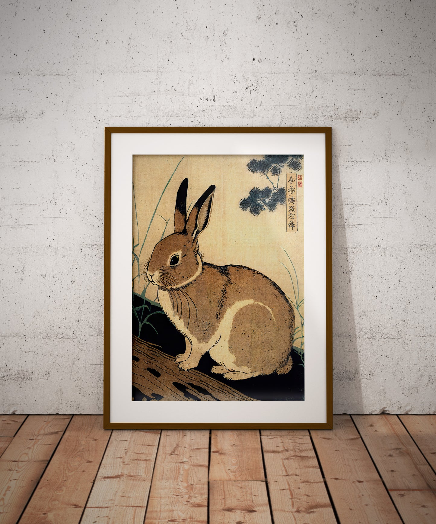 Japanese Ukiyo-e Rabbit Poster, Traditional Art Style Wall Decor, Japan Rabbit Illustration Print for Home