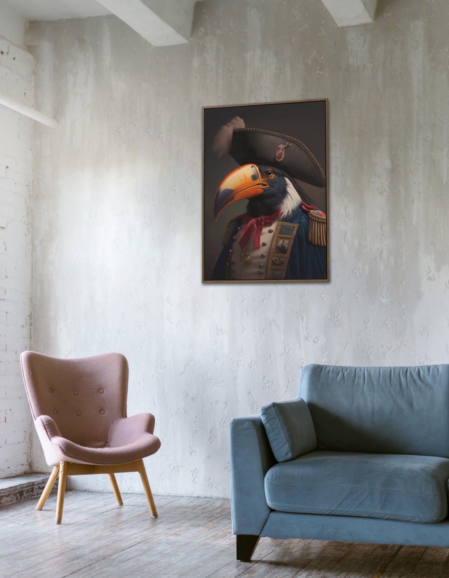 Heroic Toucan Poster in Military Uniform, Vintage Portrait Wall Art, Classic Bird Print Decor