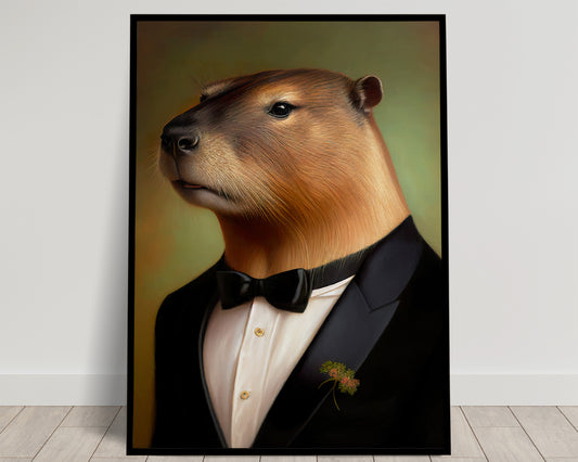 Capybara Poster in Tuxedo - Humorous Animal Wall Art Decoration, Funny Portrait, Unique Wall Decor