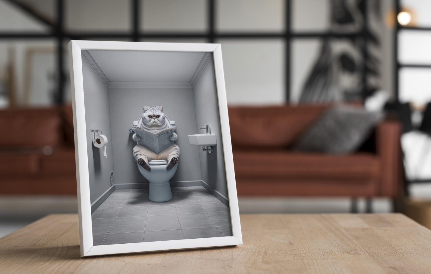 Silver Shaded Exotic Shorthair Cat Poster - Bathroom Decor Art Print - WC Wall Art - Cat Lover Gift
