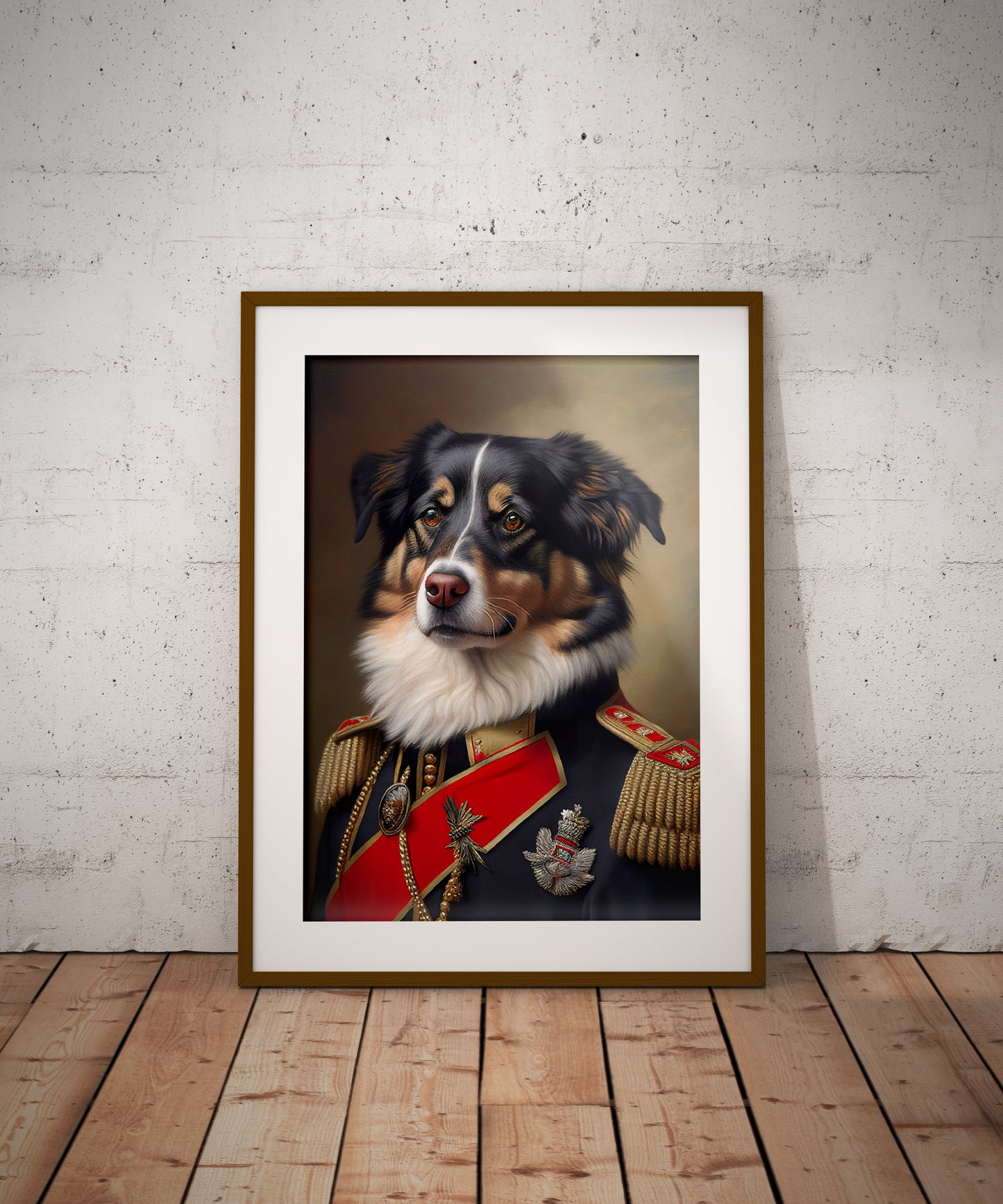 Poster chien Berger Australien en Uniforme Militaire - Affiche murale Animaux Décoration