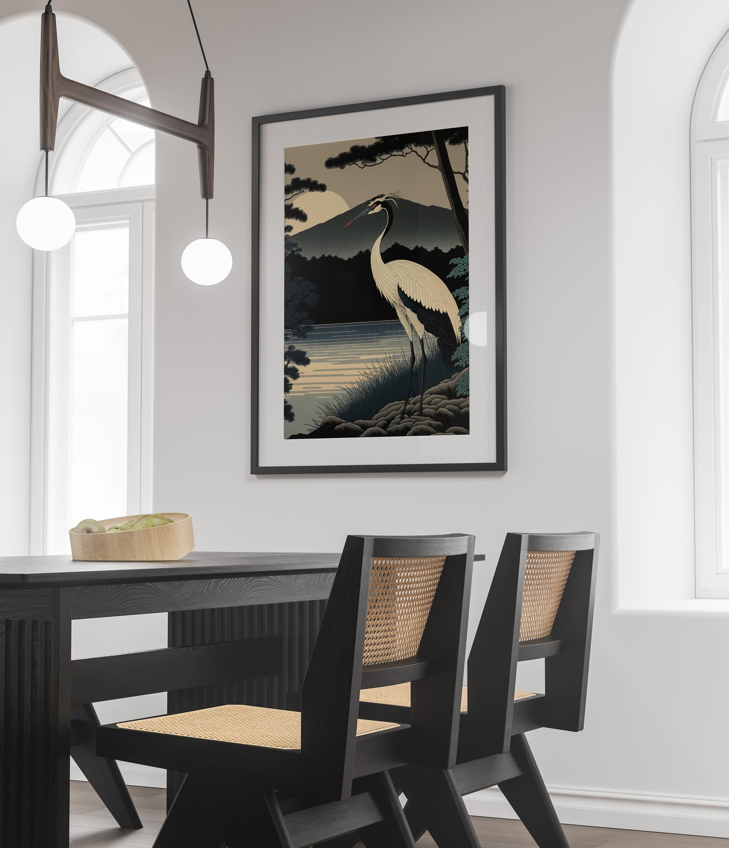 Japanese Crane Sunrise Poster, Japanese Art Style, Asian Wall Decoration, Frameable Japanese Wall Art