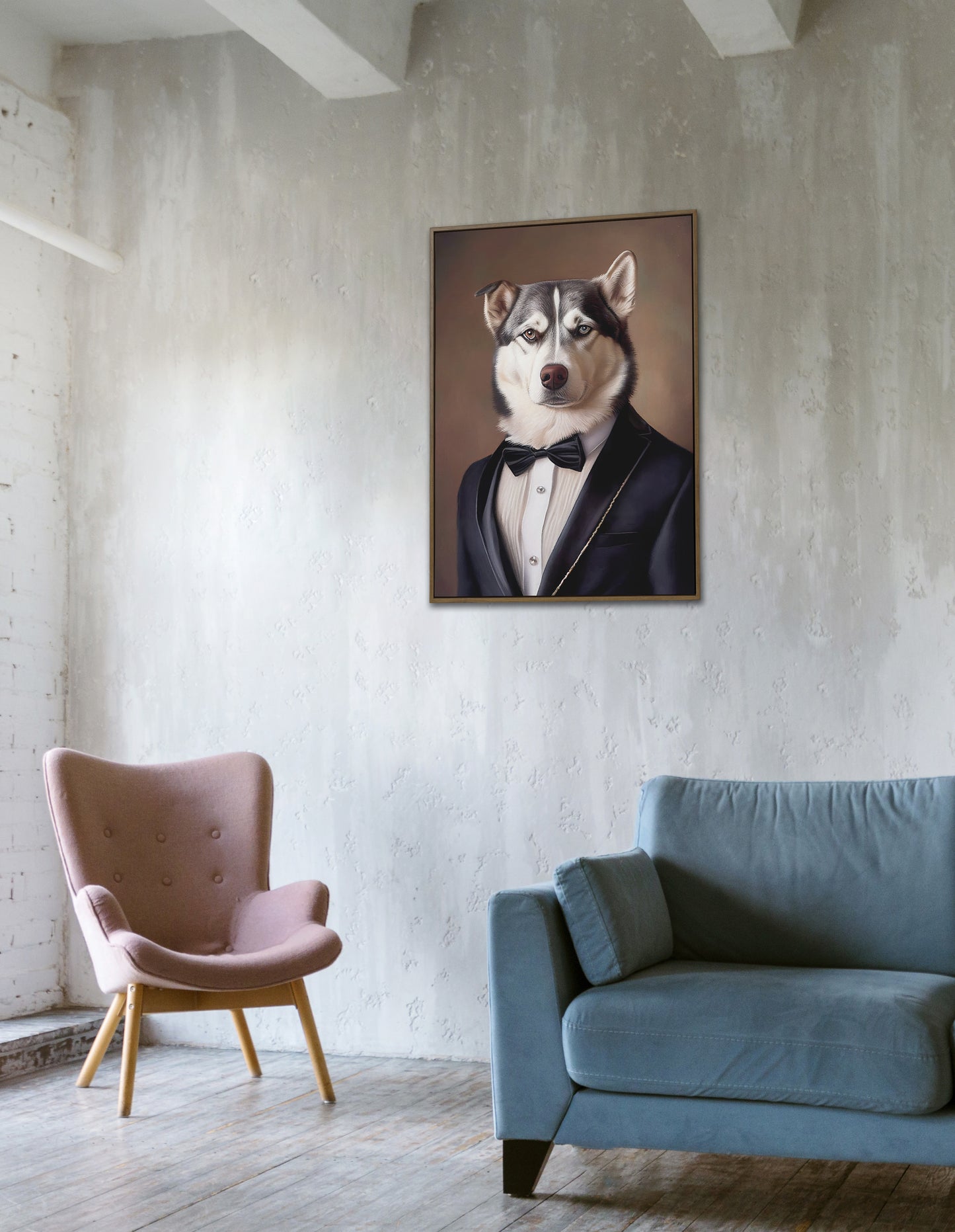 Husky Tuxedo Poster - Animal Wall Art Decoration, Elegant Dog Portrait, Premium Wall Poster for Home Decor