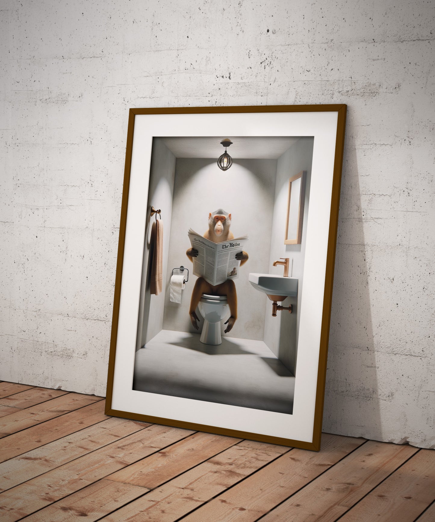 Poster Singe lisant le journal sur WC, Décoration Murale Humour, Cadre Salle de Bain, Affiche Toilettes, Idée Cadeau Amusante