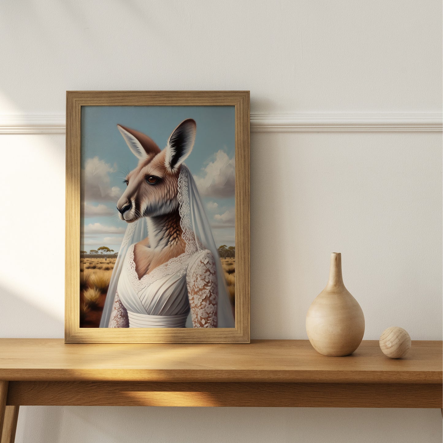 Affiche Poster Kangourou en Robe de Mariée - Décoration Murale Animaux, Art de Mariage Humour, Cadre Original