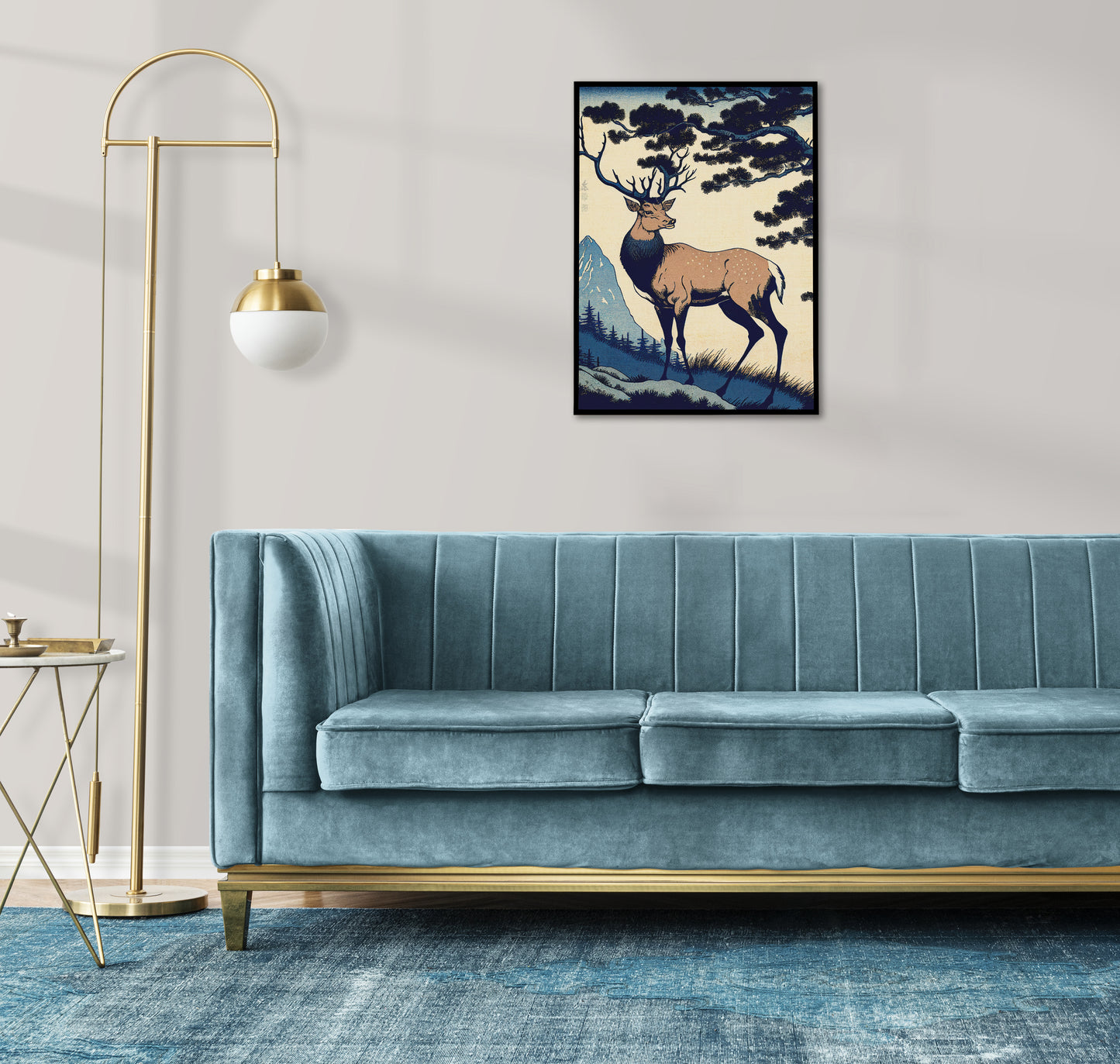 Poster Murale de Cerf, Illustration Style Art Japonais, Décoration Murale Paysage de Nara
