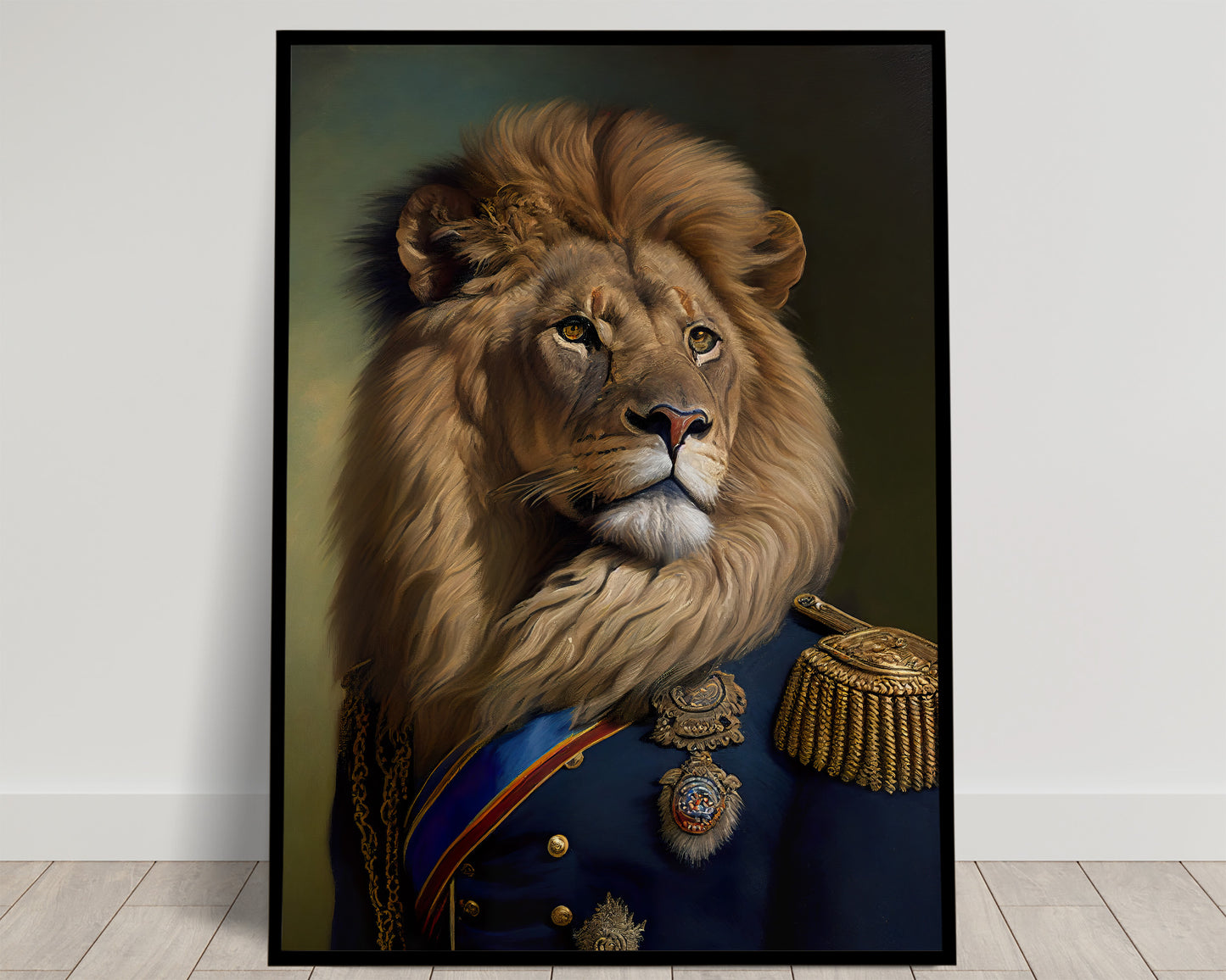 Heroic Lion Poster in Military Uniform, Animal Wall Art, Feline Wall Decoration, Portrait Print