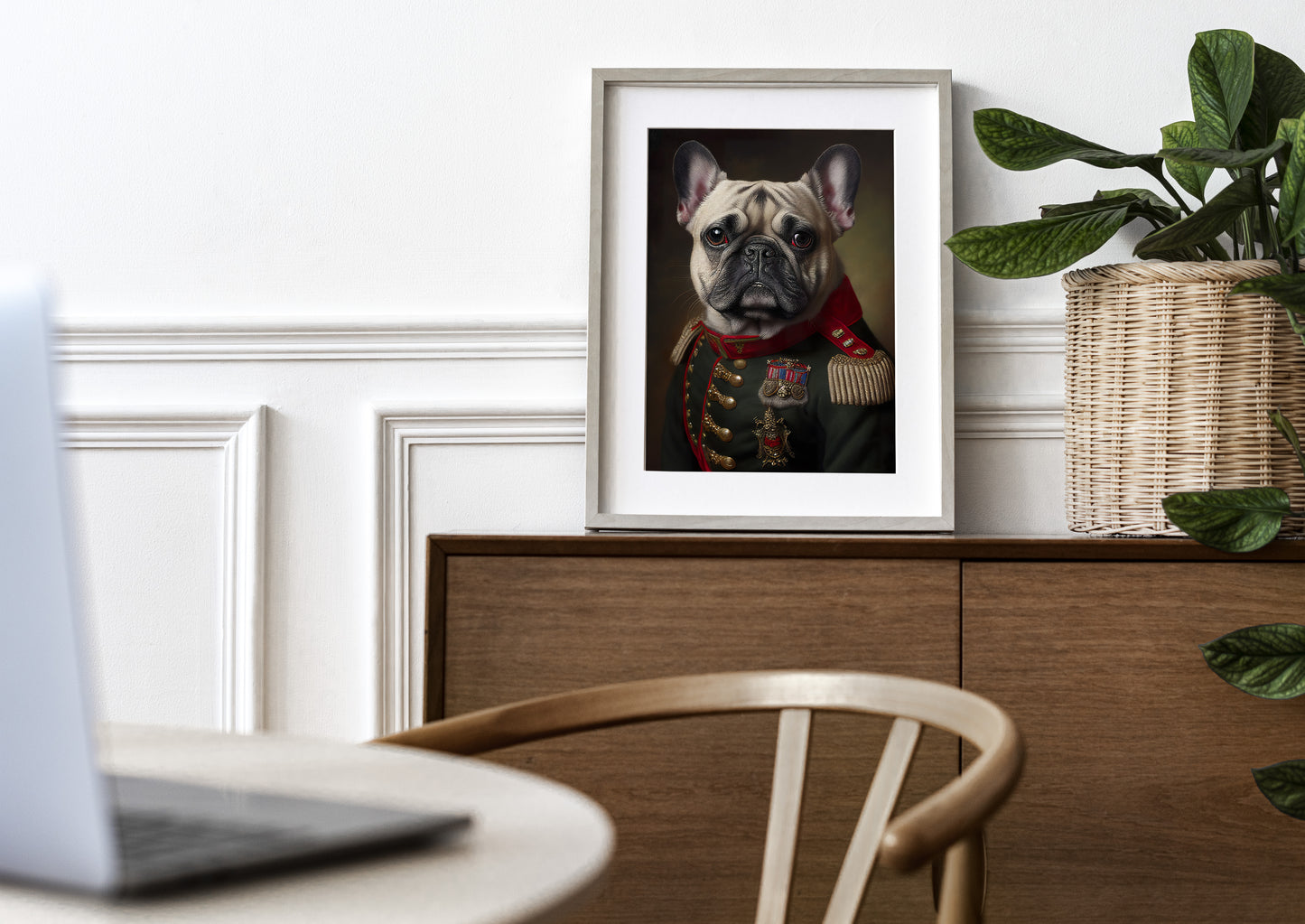 French Bulldog in Military Uniform Poster, Animal Wall Art, Dog Decor, Framed Wall Poster