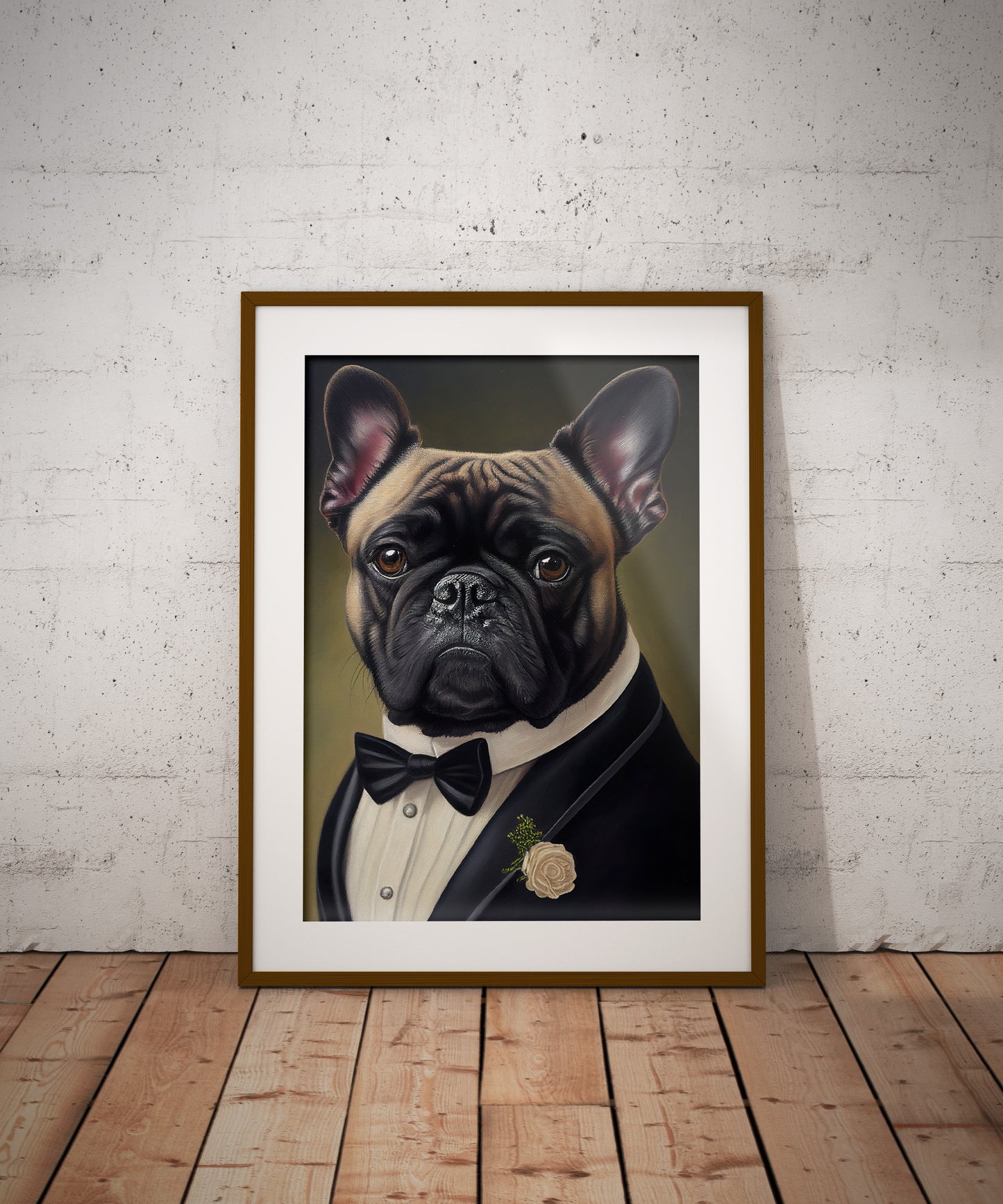 Chic French Bulldog Poster in Tuxedo - Humorous Wall Art Print - Elegant Dog Portrait Decor