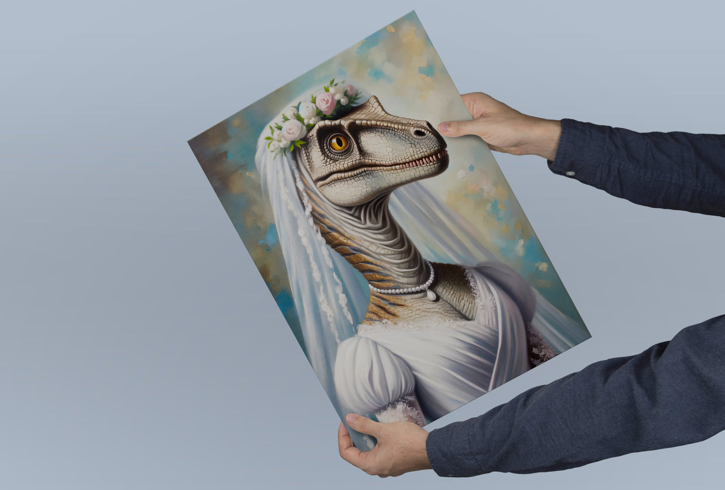Unique Velociraptor Bride Poster - Dinosaur Wedding Dress Wall Art - Funny Animal Decor Gift