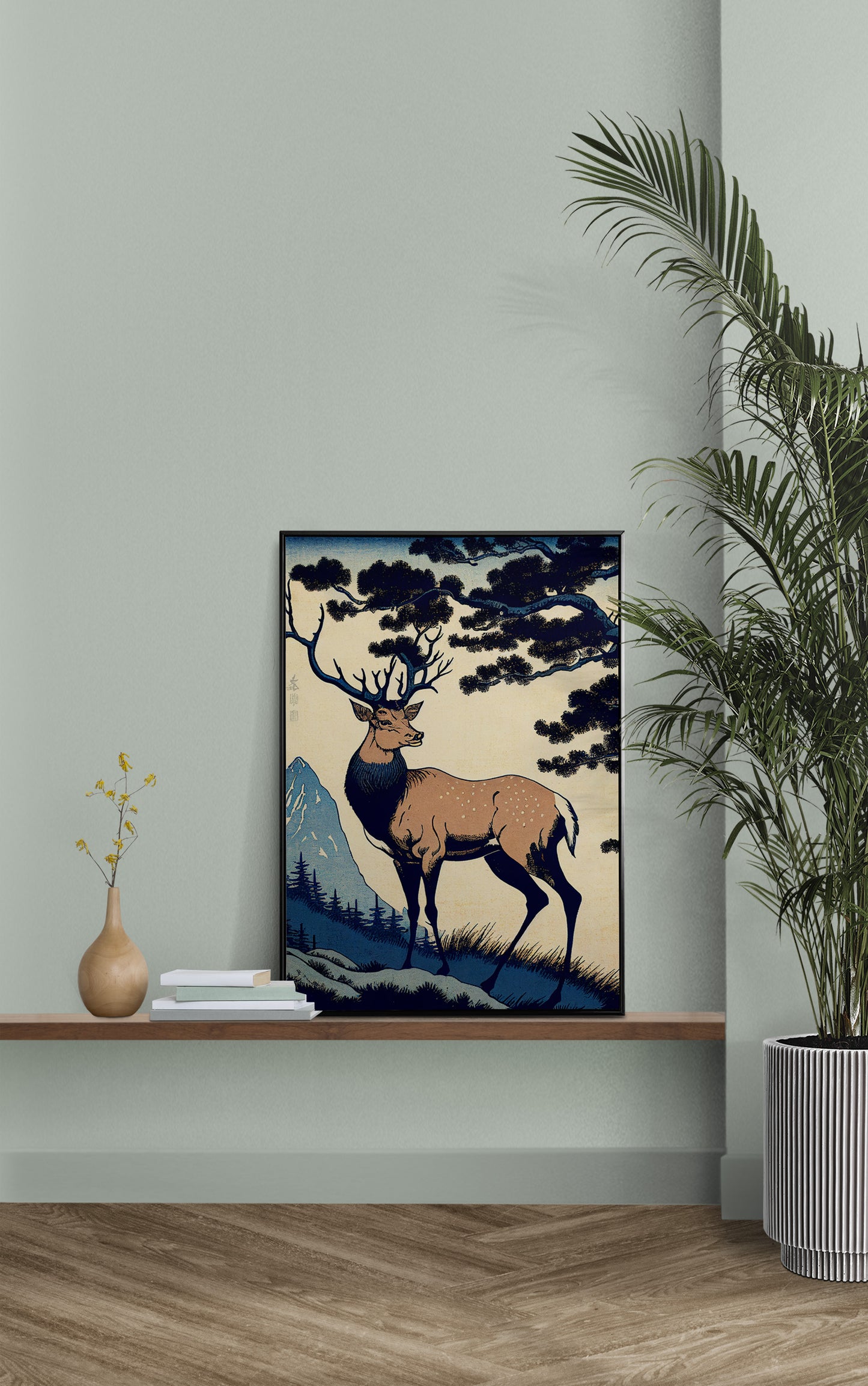 Poster Murale de Cerf, Illustration Style Art Japonais, Décoration Murale Paysage de Nara