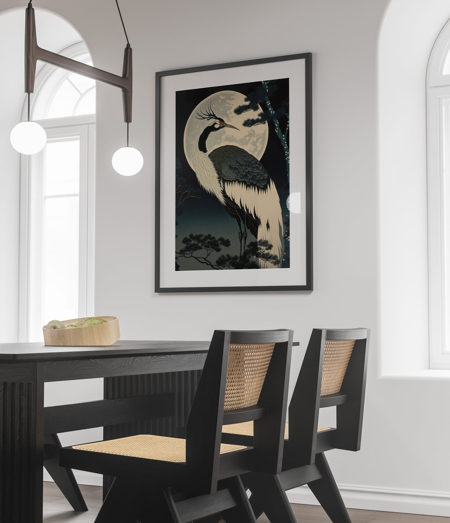 "Japanese Crane Poster in Moonlight - Asian Style Wall Art Decor for Home and Office"