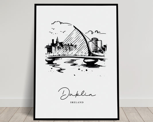 Affiche Poster Paysage Dublin Noir et Blanc, Art Mural pour Salon, Décor Chambre, Poster Bureau, Idée Cadeau Élégant