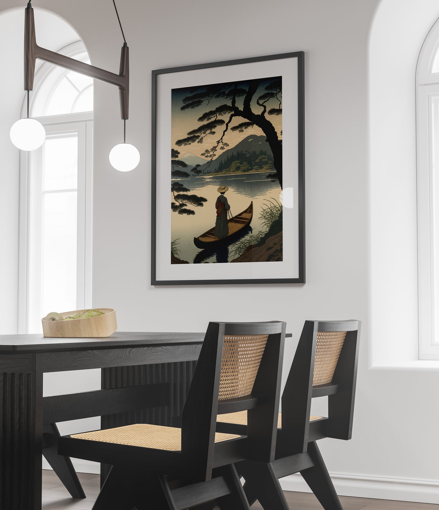Japanese Lake Poster - Ukiyo-e Style Boat Ride Illustration, Traditional Japanese Art Print for Wall Decor