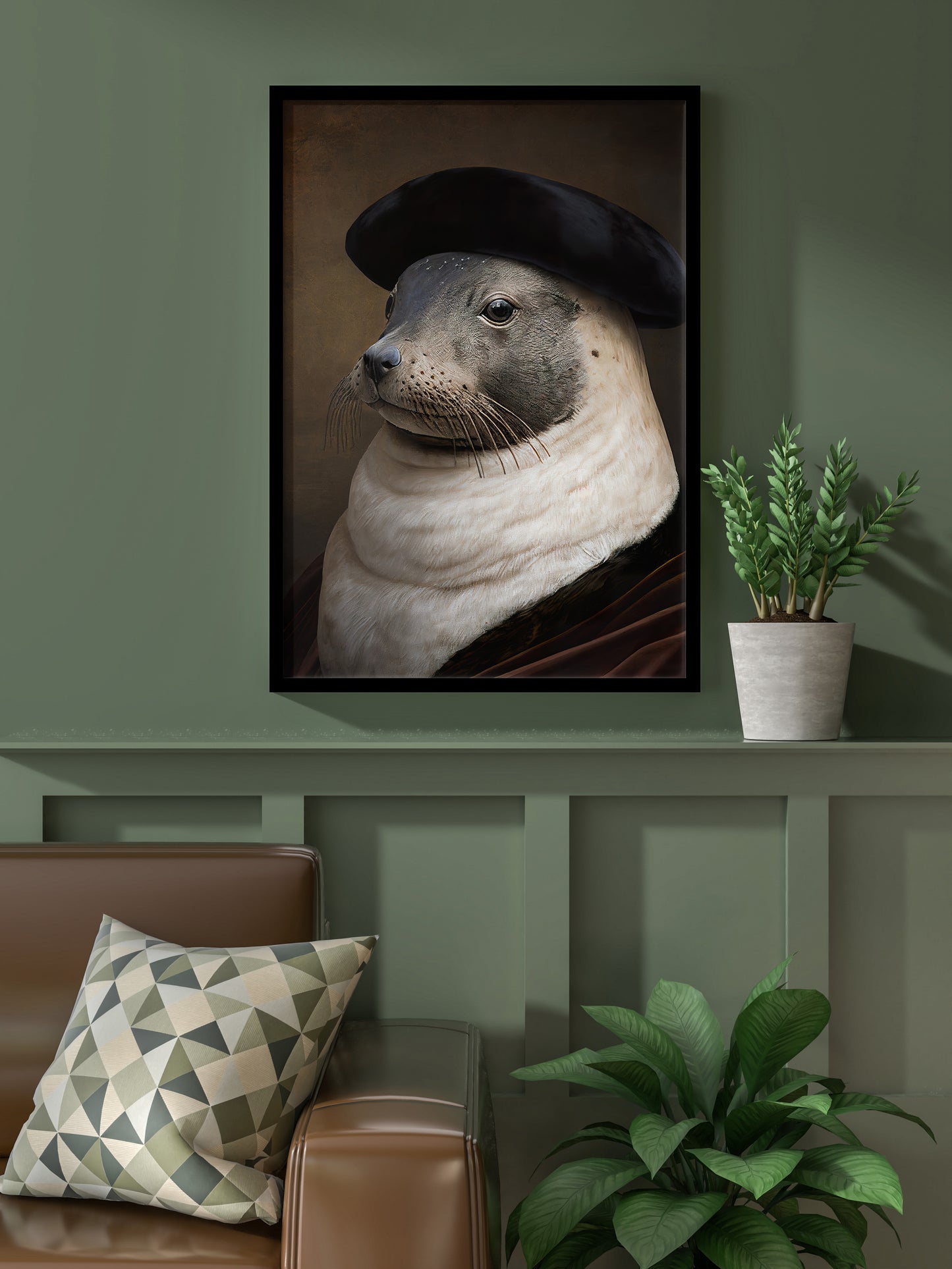 Affiche murale encadrée baroque de Phoque noble, Décoration animaux élégante - Poster art mural