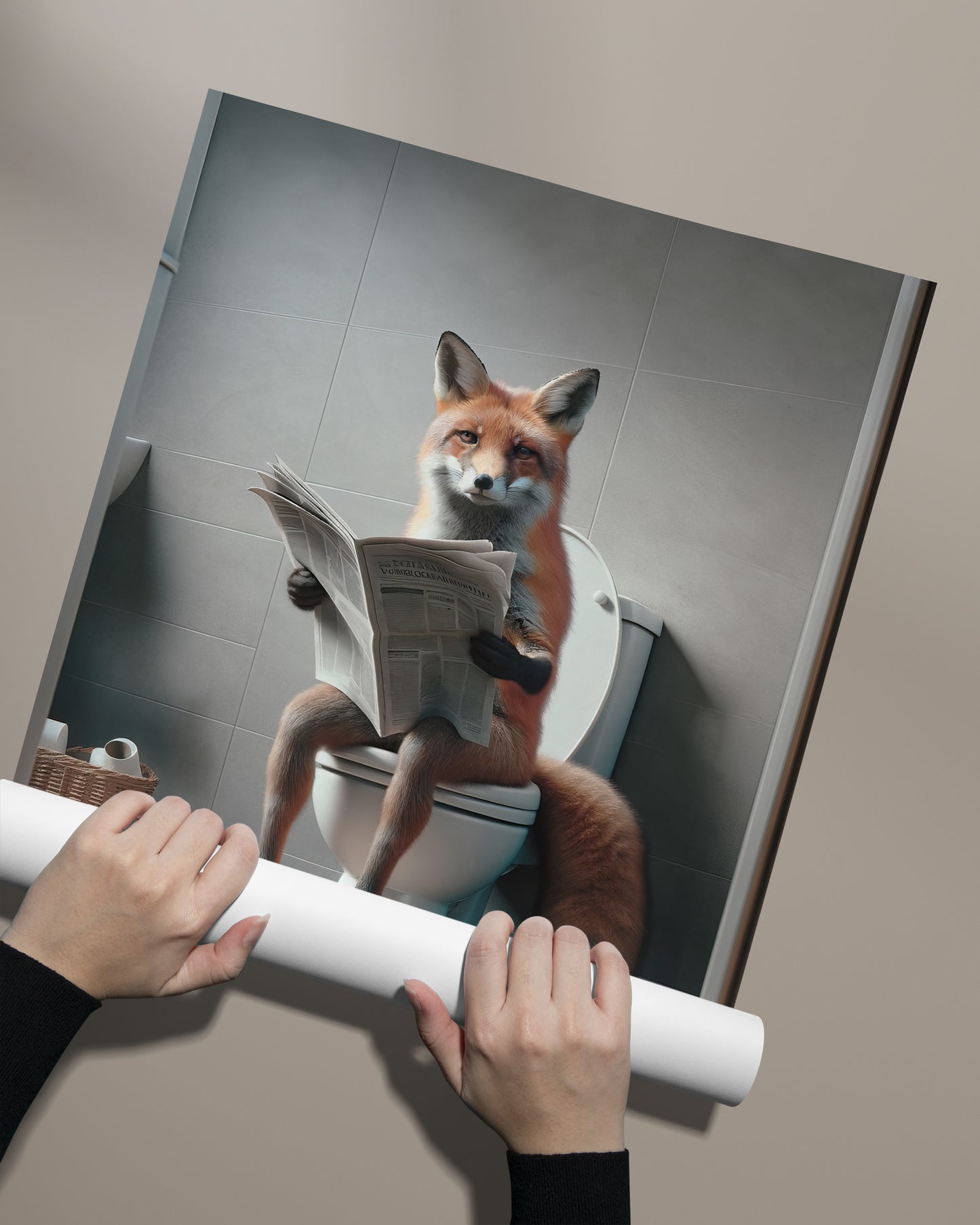 Affiche Humoristique Renard aux Toilettes, Décoration Amusante WC et Salle de Bain, Poster Cadeau Original et Fun
