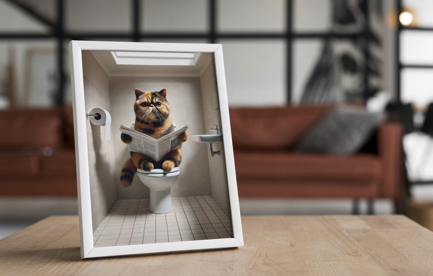 Poster d'un Chat Exotic Shorthair Tortue, Déco Humour WC, Affiche Murale Salle de Bain Toilettes