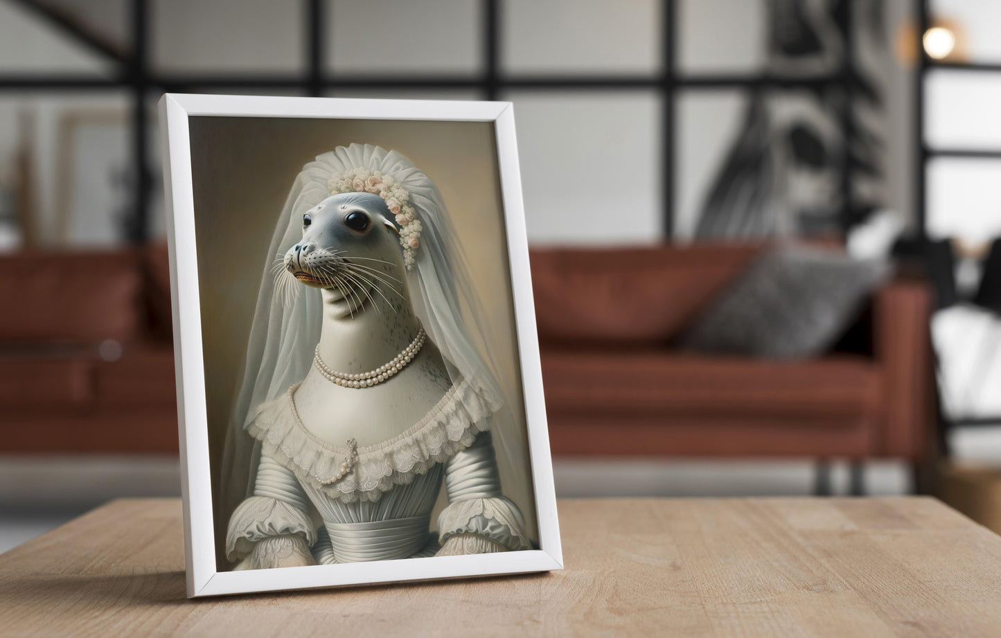 Seal Wedding Dress Poster - Animal Wall Décor | Unique Bride Wall Art | Funny Frame Gift