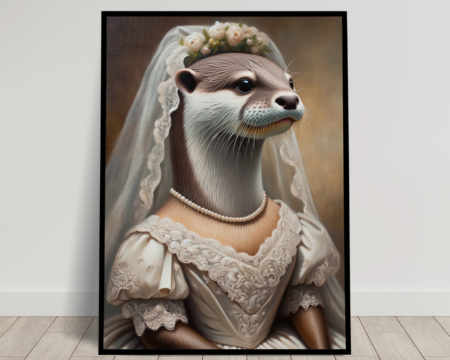 Otter Bride Poster - Funny Animal Wall Art Decor - Unique Wedding Gift - Otter in Wedding Dress Artwork