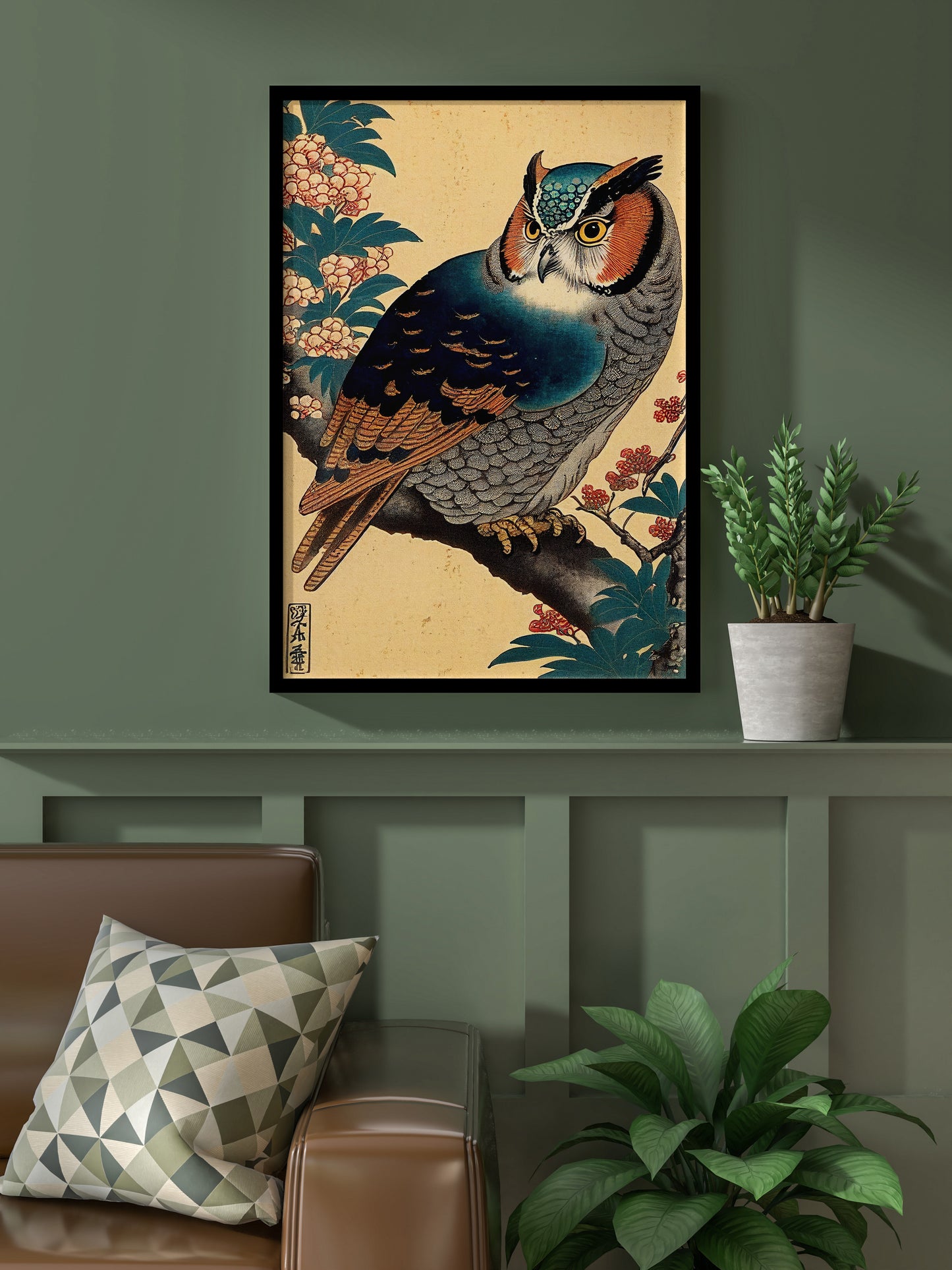 Affiche Poster Chouette Hibou - Illustration Art Japonais - Décoration Murale Nippone Unique