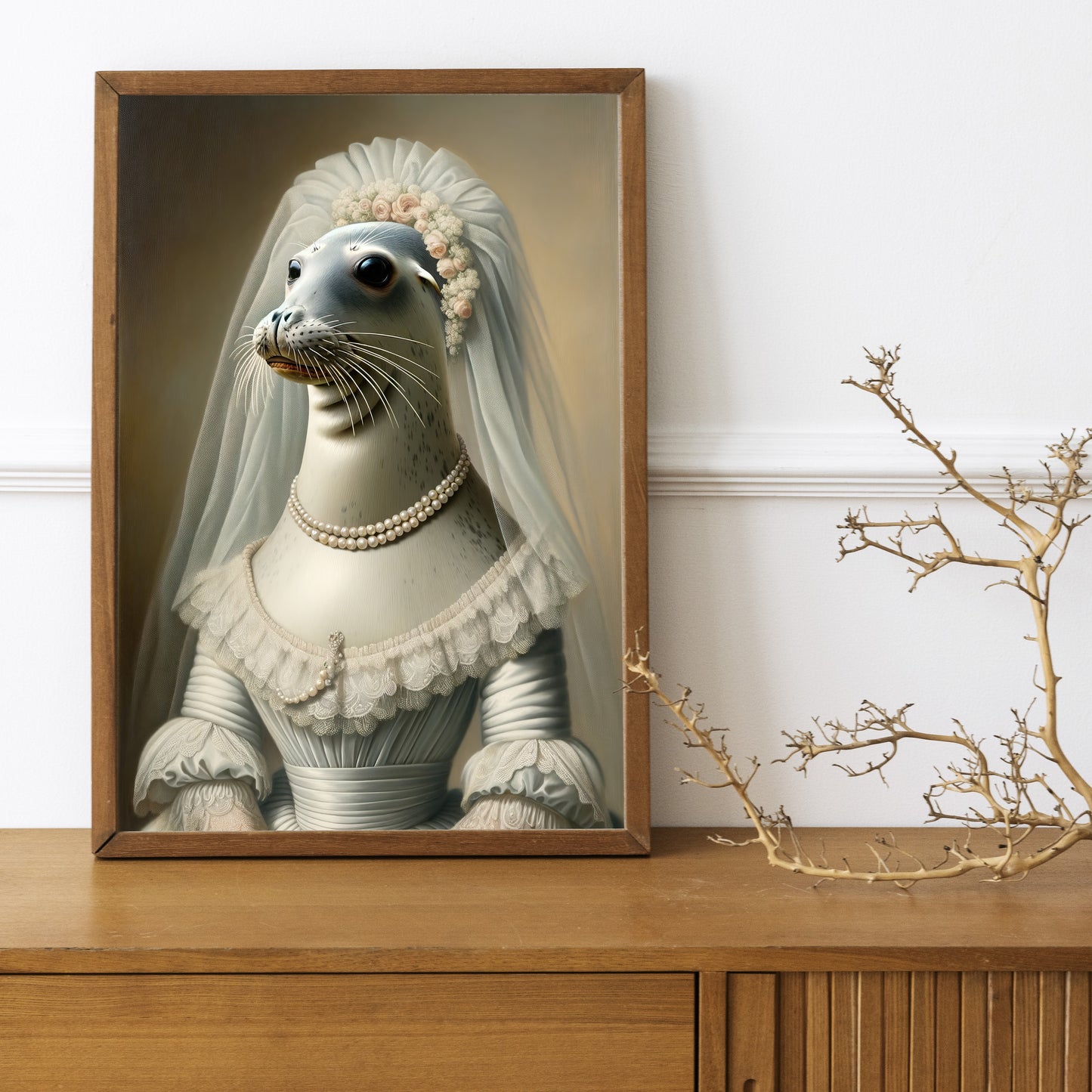 Seal Wedding Dress Poster - Animal Wall Décor | Unique Bride Wall Art | Funny Frame Gift