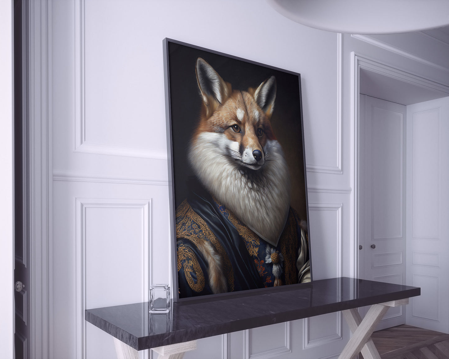 Baroque Style Noble Fox Portrait Poster, Animal Wall Art Decoration, Silver Fox Artwork