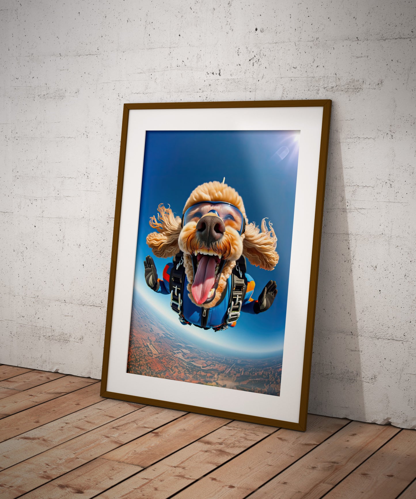 Epic Skydiving Poodle Poster – Unique Animal Wall Art, Extreme Sport Dog Print Decor for Dog Lovers