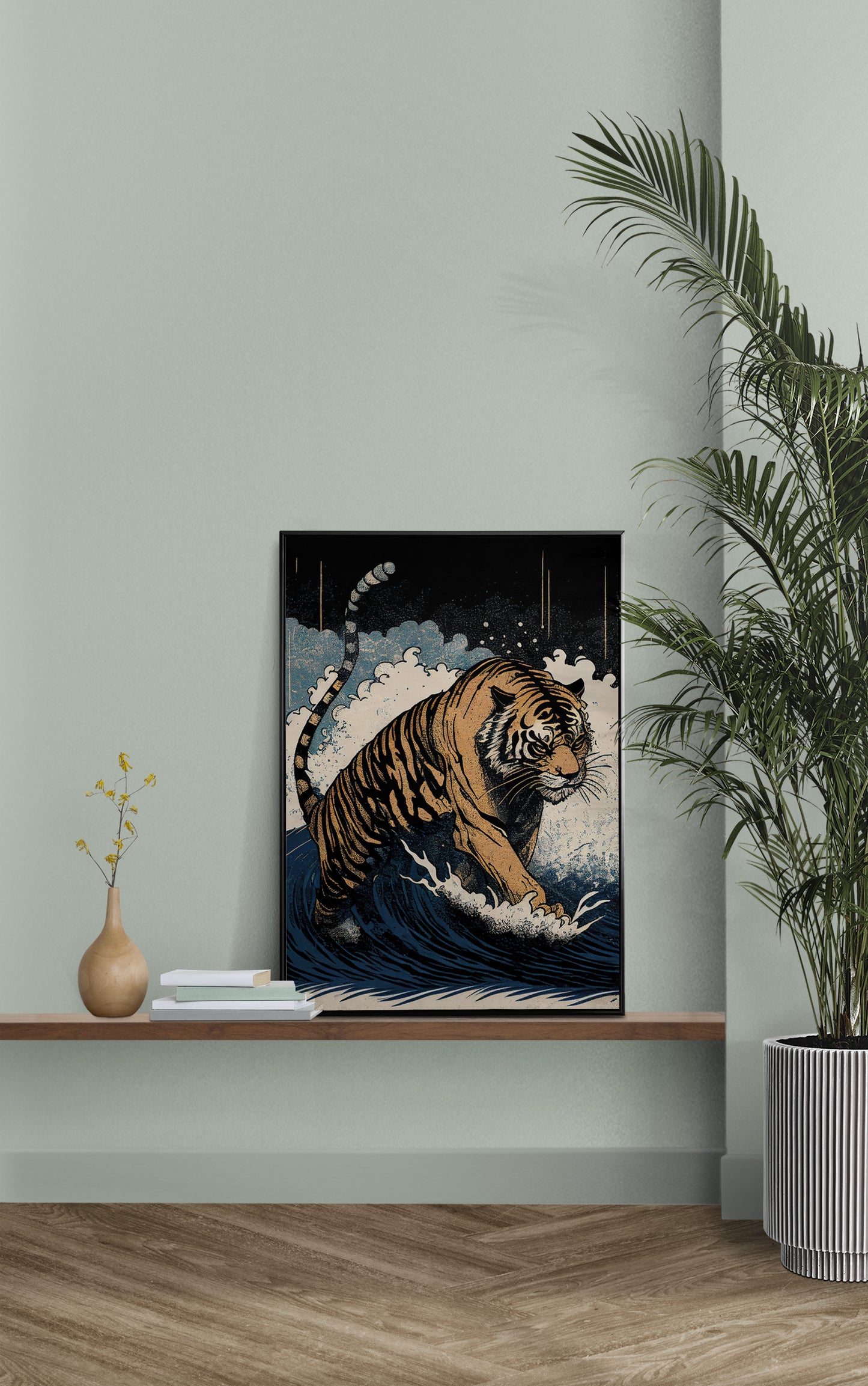Poster Tigre Japonais, Illustration Style Ukiyo-e, Décoration Murale Art Japonais, Affiche Tigre Impression Haute Qualité