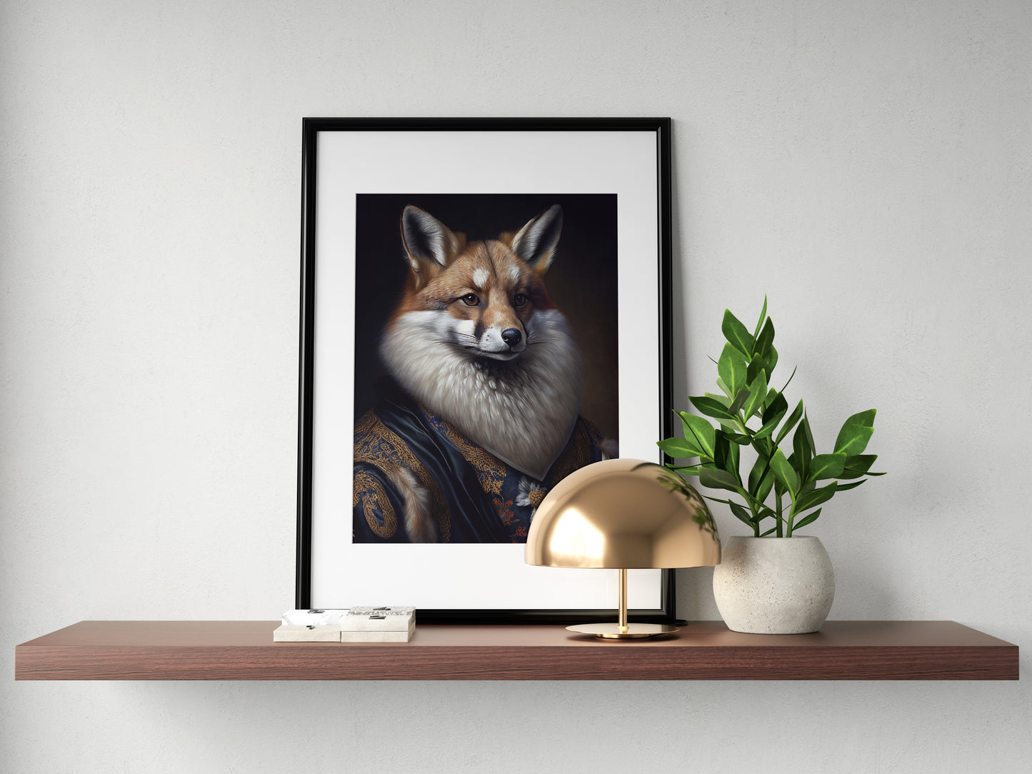 Baroque Style Noble Fox Portrait Poster, Animal Wall Art Decoration, Silver Fox Artwork