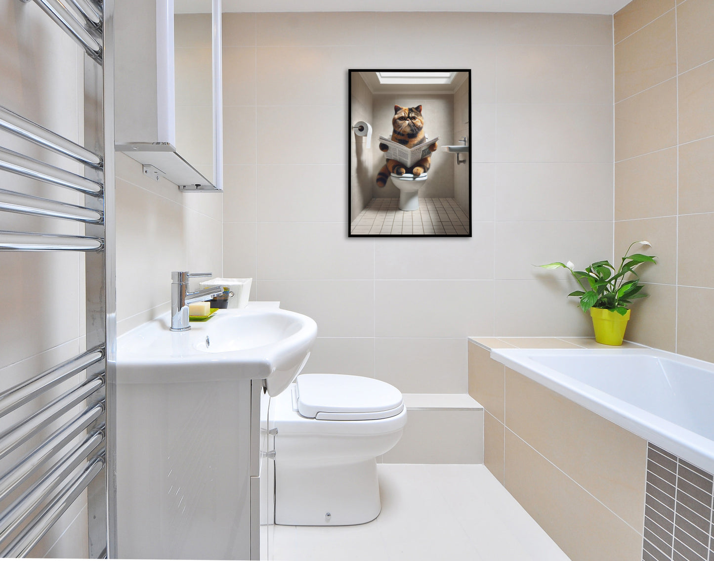Poster d'un Chat Exotic Shorthair Tortue, Déco Humour WC, Affiche Murale Salle de Bain Toilettes