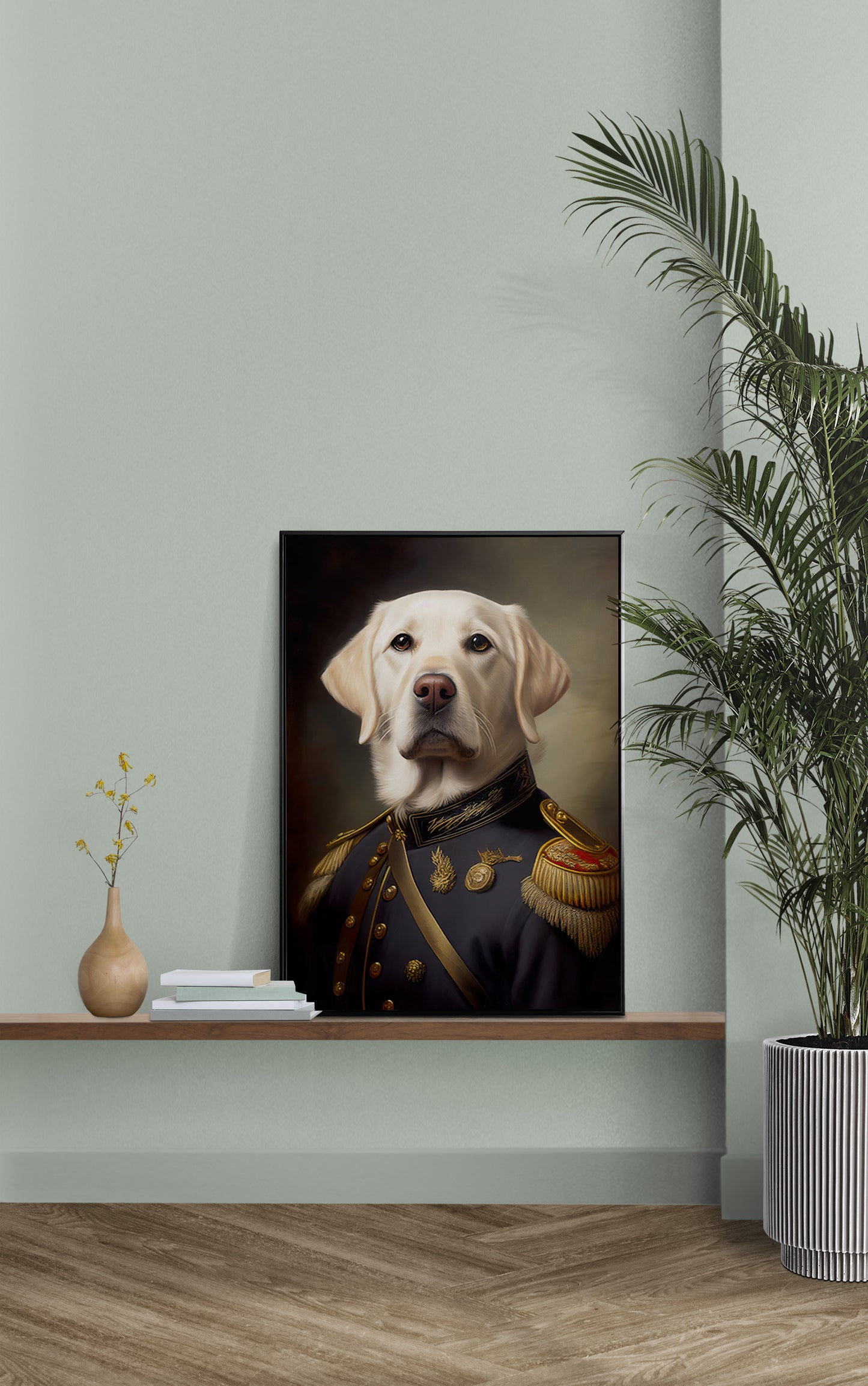 Poster Labrador Sable en Uniforme Militaire - Décoration Murale Animaux, Affiche pour Intérieur