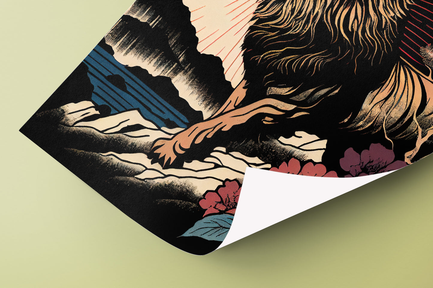 Japanese Lion Poster - Ukiyo-e Style Wall Art, Unique Lion Print, Japanese Wall Decoration