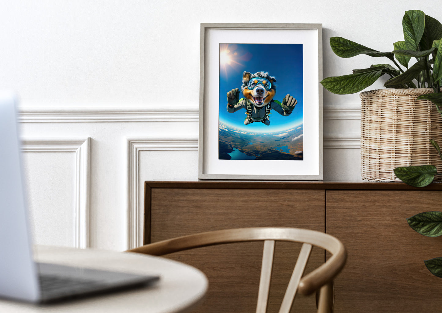 Australian Shepherd Skydiving Poster - Epic Animal Wall Art, Free Fall Dog Print, Extreme Sport Decor, Unique Dog Lover Gift