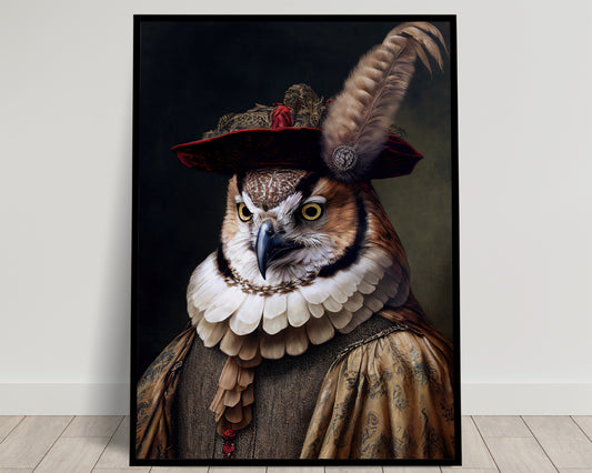Baroque Style Noble Owl Poster - Elegant Animal Wall Art for Home Decor